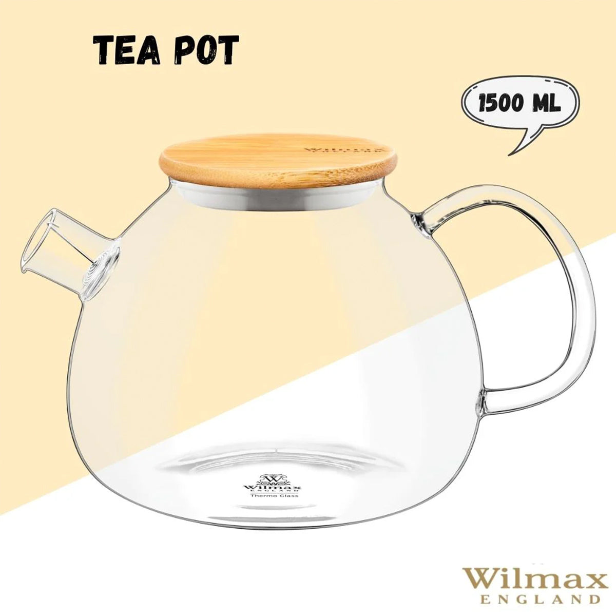 Wilmax Teekanne 1500 ml mit Federfilter Bambusdeckel WL-888825/A