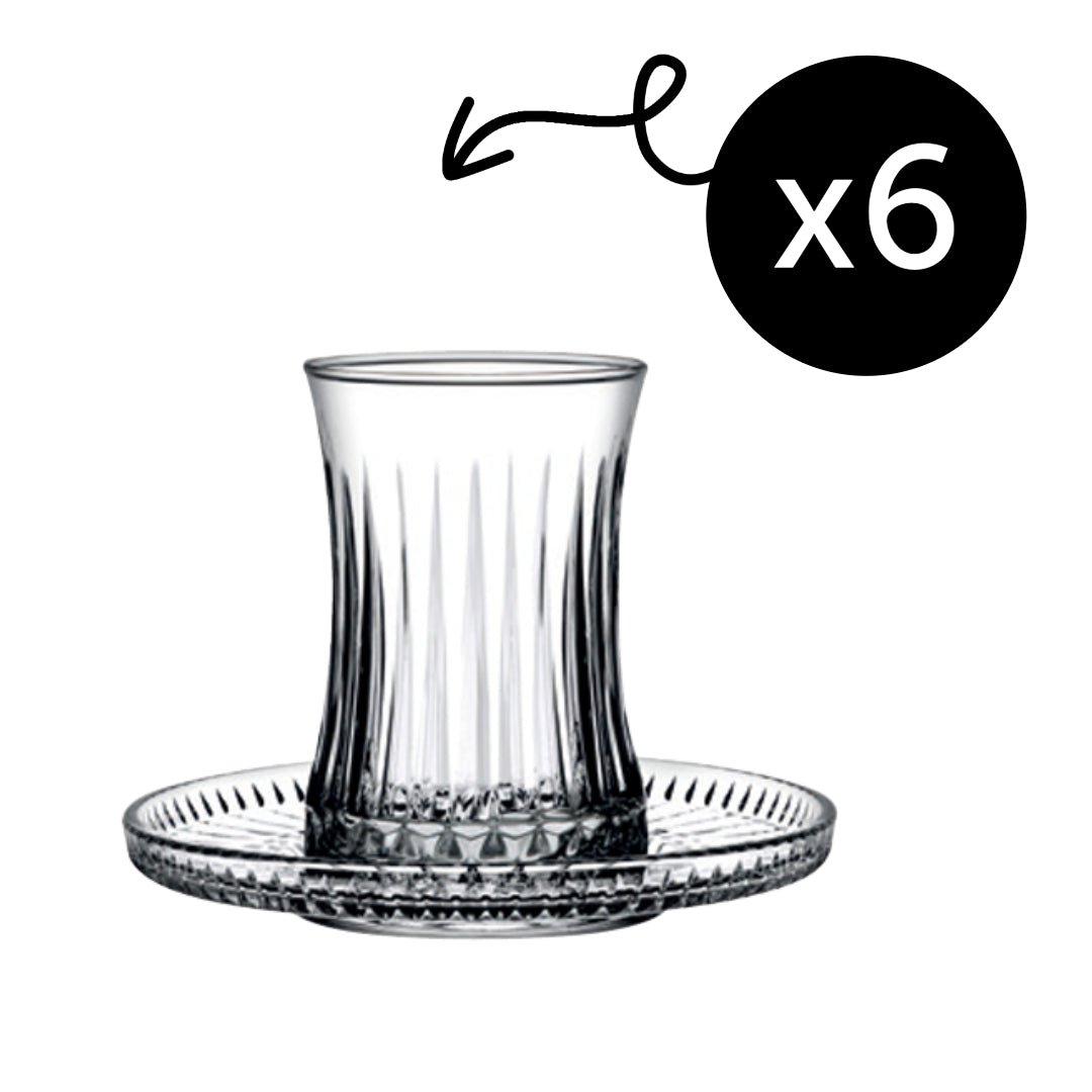 Pasabahce Elysia Teeset - 6 Teegläser mit Untertassen, 12-tlg. Set, 170ml
